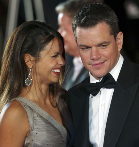 Matt Damon and his wife walk on the red carpet at the 66th Venice Film Festival