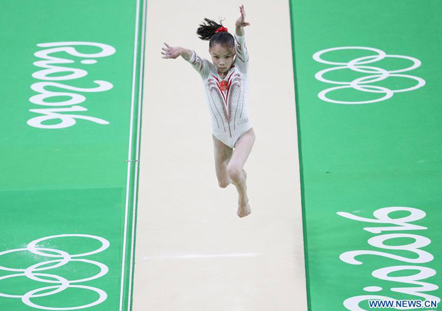 Chinese gymnasts take training session at Rio Olympic Arena