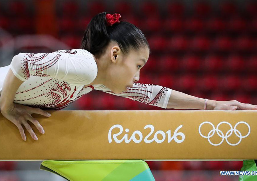 Chinese gymnasts take training session at Rio Olympic Arena