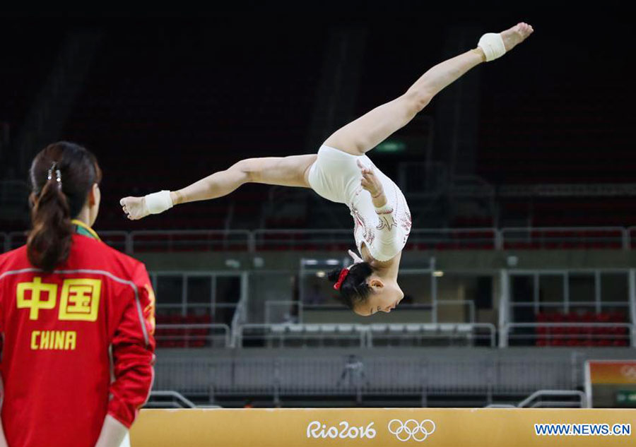 Chinese gymnasts take training session at Rio Olympic Arena