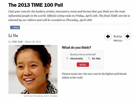 Li Na on Time cover, makes influential 100 list