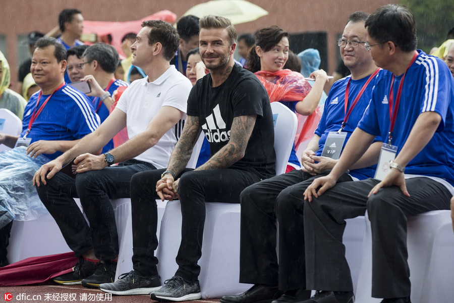 David Beckham promotes football in South China school