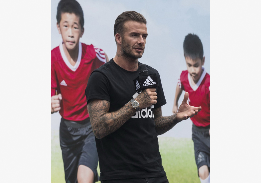 David Beckham promotes football in South China school