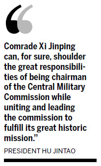 Hu, Xi urge army forward under new leadership