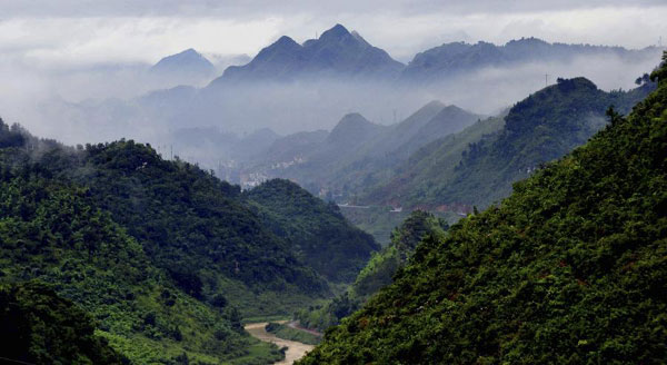 Misty scenery around Luodian, China's Guizhou