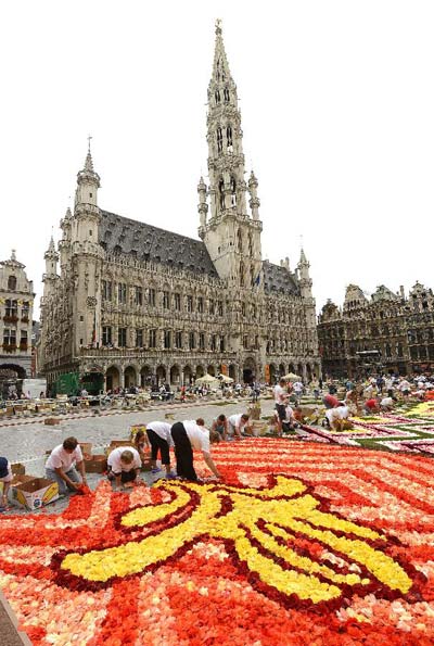 Flower carpet displayed at the Grand Place in Brussels, Belgium