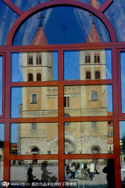 Qingdao reflected in windows