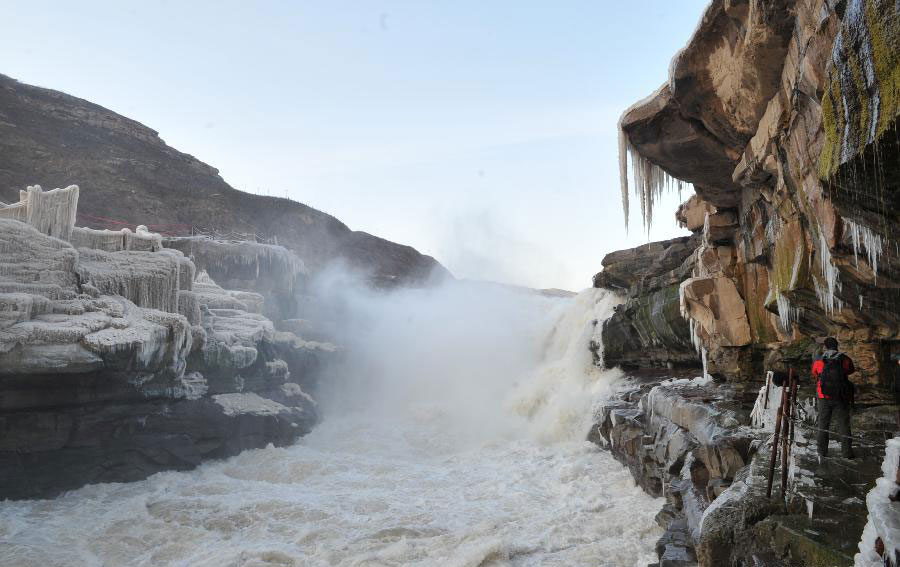 Icicles seen at Hukou Waterfall on Yellow River