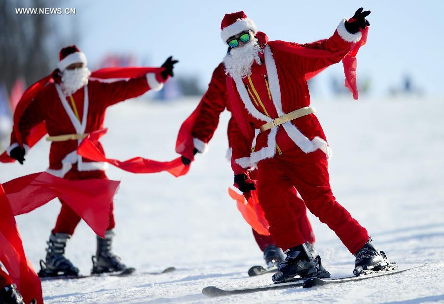 Tourists ski in China's Shenyang