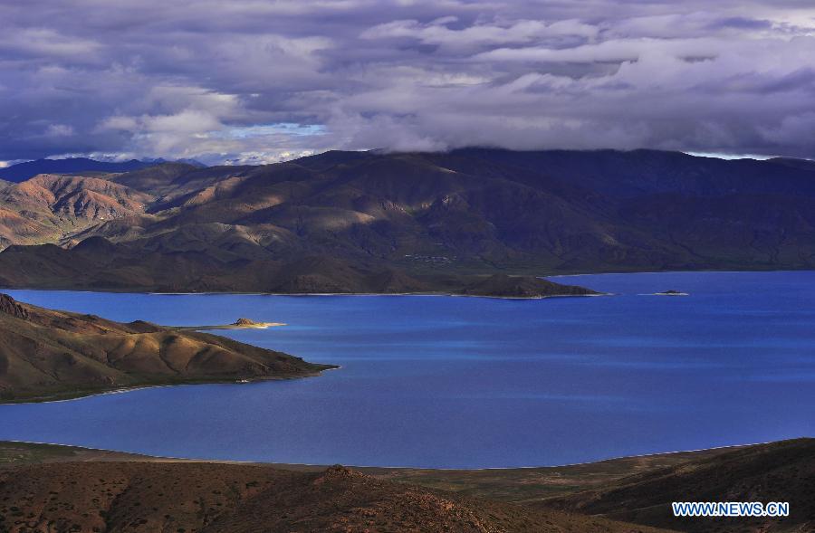 Aerial view of Yamzho Yumco Lake in Tibet