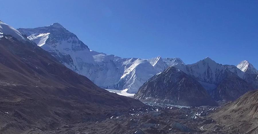 Distant view of Mount Everest in Tibet