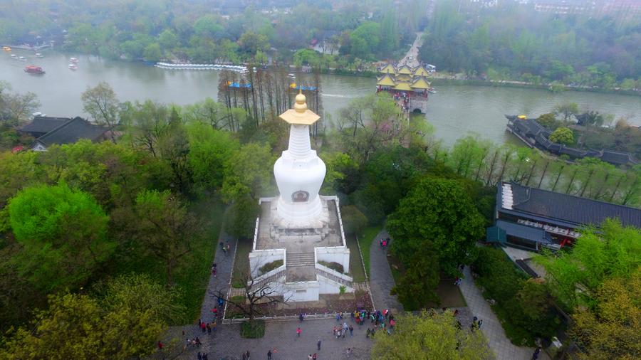 Aerial view of Slender West Lake in E China