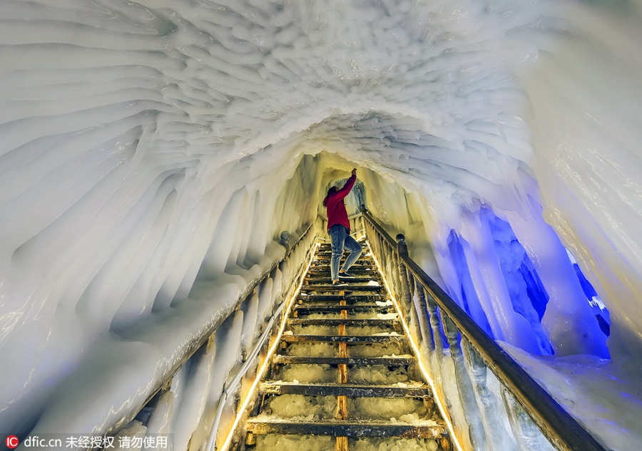 An icicle world inside China's deepest ice cave