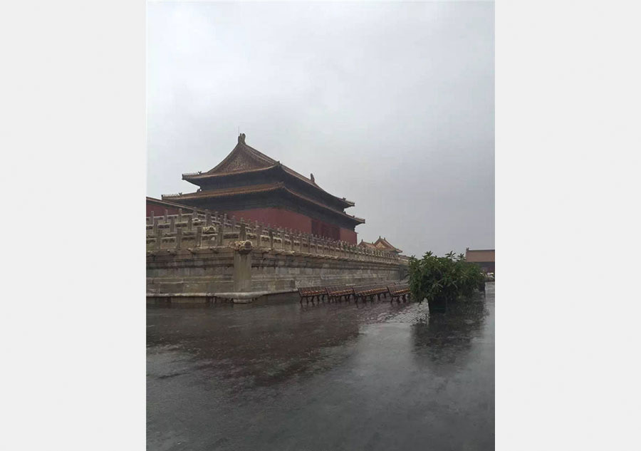 Forbidden City in heavy rain