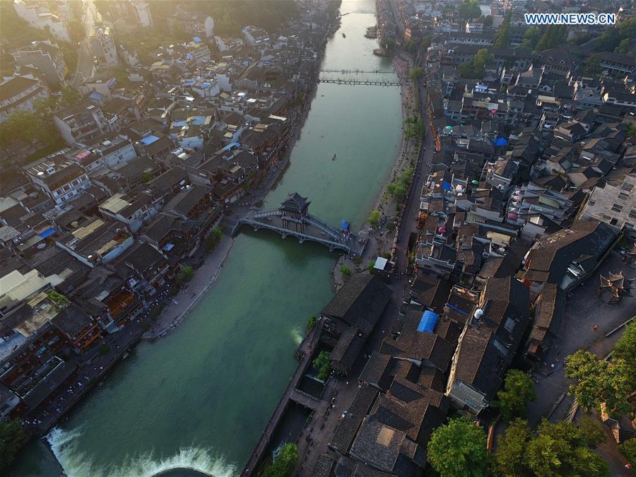 Aerial view of Fenghuang old town in Hunan