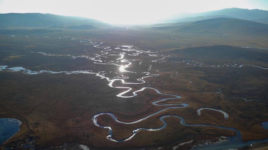 Aerial photos of wetlands in Northwest China's Gansu