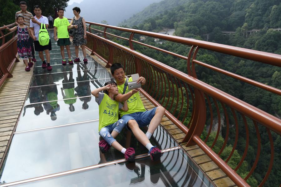 Scenery of plank road on cliff of Shaohua Mountain