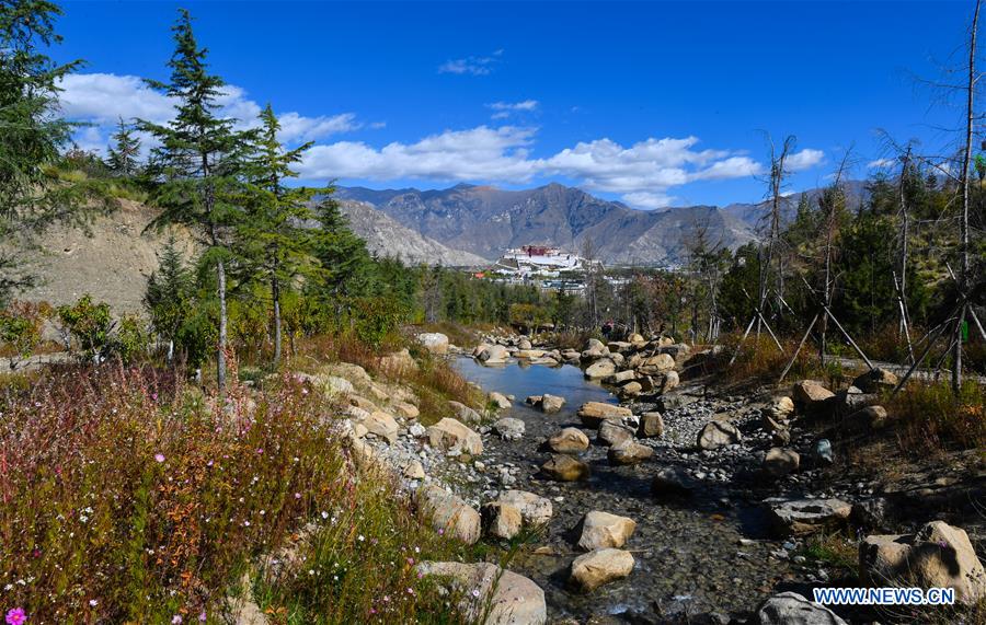 Scenery of Nanshan Park nearby Potala Palace in Lhasa