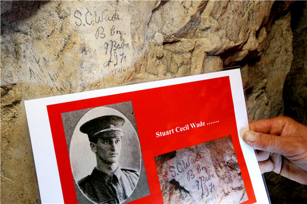 In cave graffiti near battle of the somme site, soldiers live on