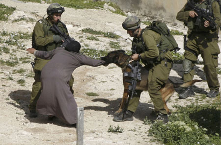 Israeli army dog attacks Palestinian woman