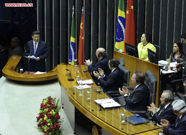 Xi delivers speech at Brazilian National Congress