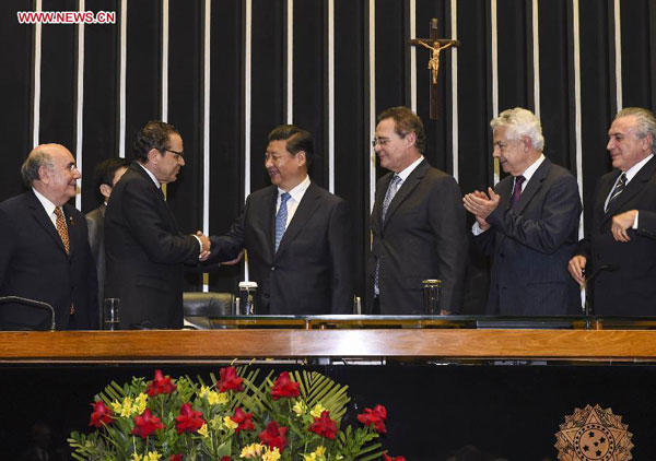 Xi delivers speech at Brazilian National Congress