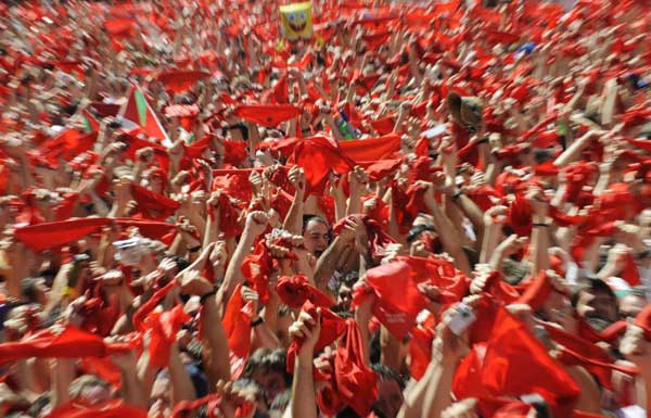 Revellers celebrate San Fermin Festival in Spain