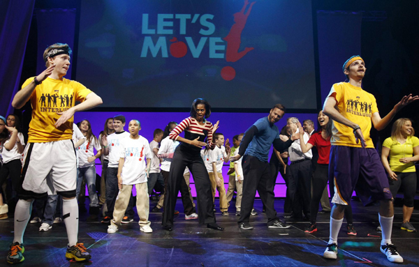 US First Lady Michelle Obama performs dance