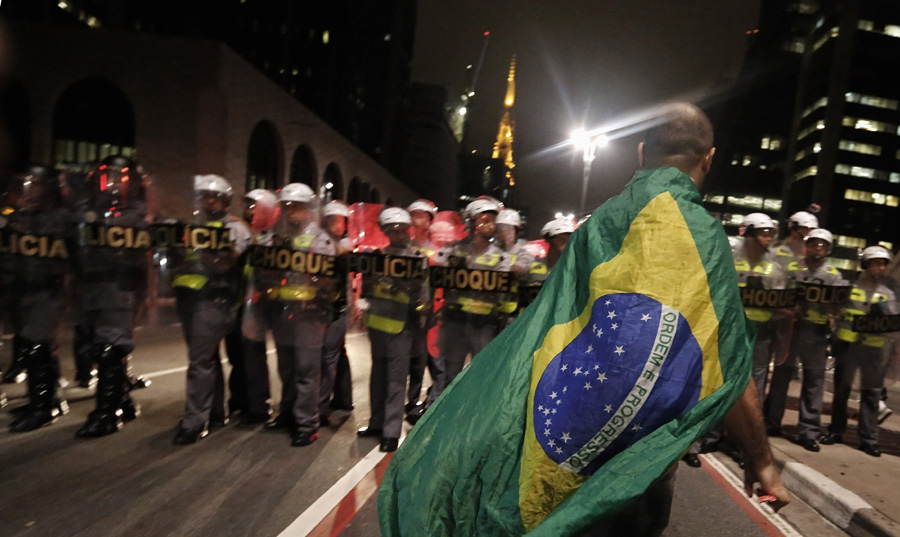 Demonstrators protest against World Cup in Sao Paulo