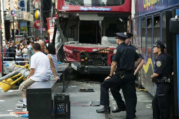 14 hurt in NYC Times Square bus crash