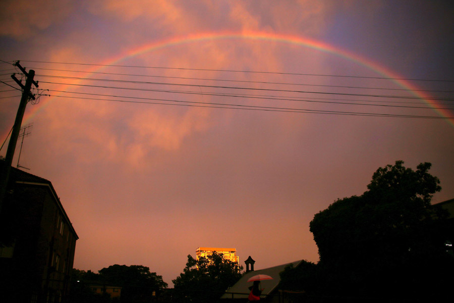 Double rainbow at sunset in Sydney