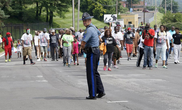 Protesters in Ferguson mark anniversary of Brown killing