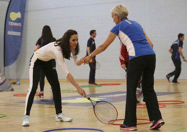 UK's Duchess Kate takes part in tennis workshop in Scotland