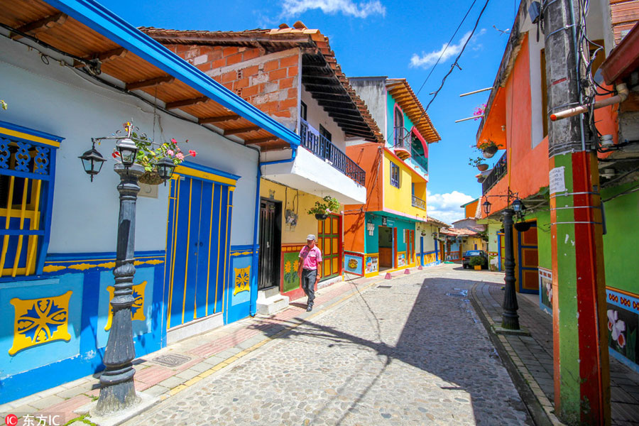 Rainbow-painted town in Colombia